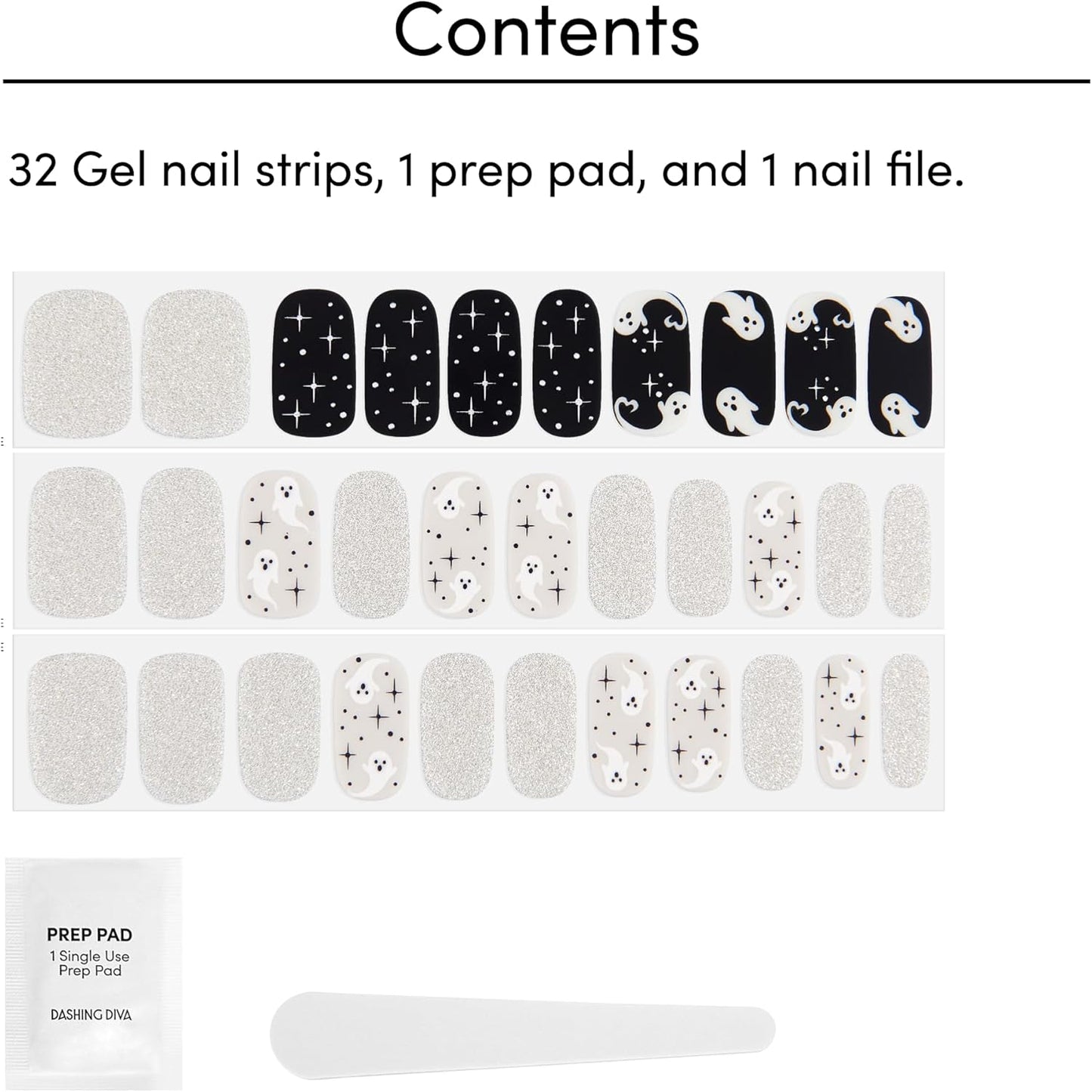 Dashing Diva Gloss Ultra Shine Gel Nail Strips, GS516B Ghostly Touch