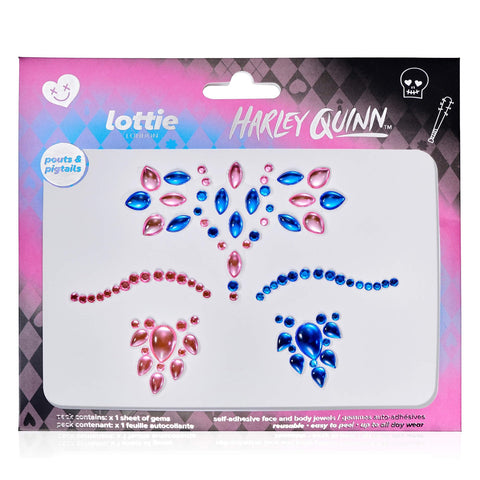 Lottie London x Harley Quinn Pouts & Pigtails Face & Body Gems, Pink & Blue