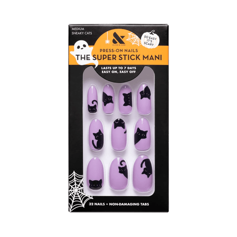 Olive & June The Super Stick Mani Halloween Press - On Nails, Sneaky Cats - A1 Great Deals - Olive & June - 810116249466