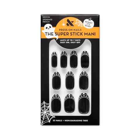 Olive & June The Super Stick Mani Halloween Press - On Nails, Spiderweb French - A1 Great Deals - Olive & June - 810116249435