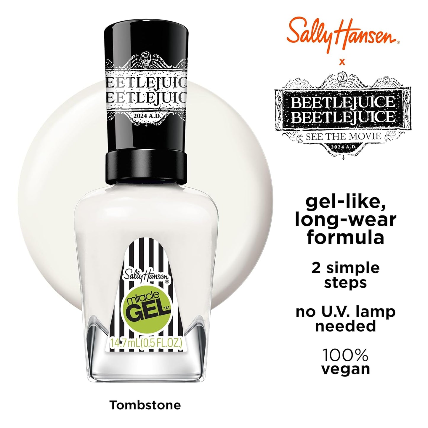 Sally Hansen Miracle Gel x BeetleJuice Collection Nail Polish, 928 Tombstone