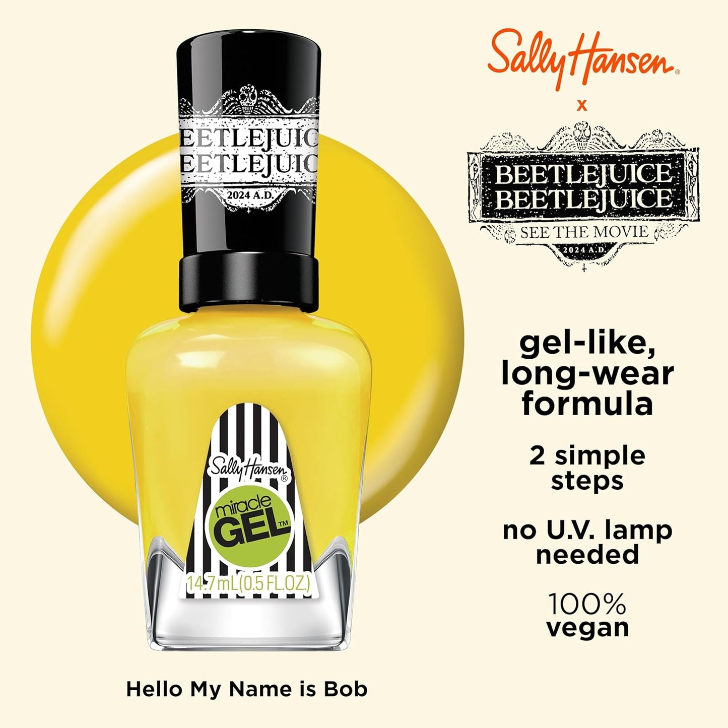 Sally Hansen Miracle Gel x BeetleJuice Collection Nail Polish,  932 Hello my Name is Bob