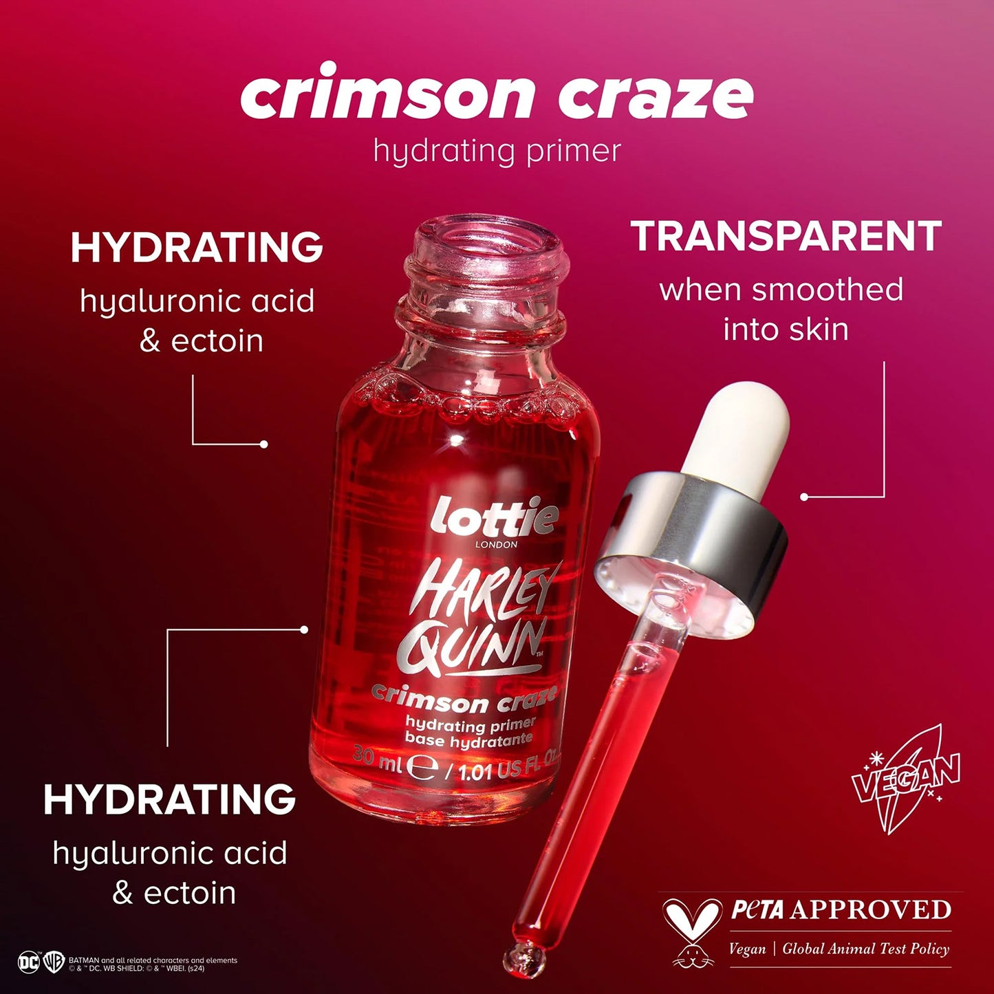 Lottie London x Harley Quinn Color-Changing Primer, Crimson Craze