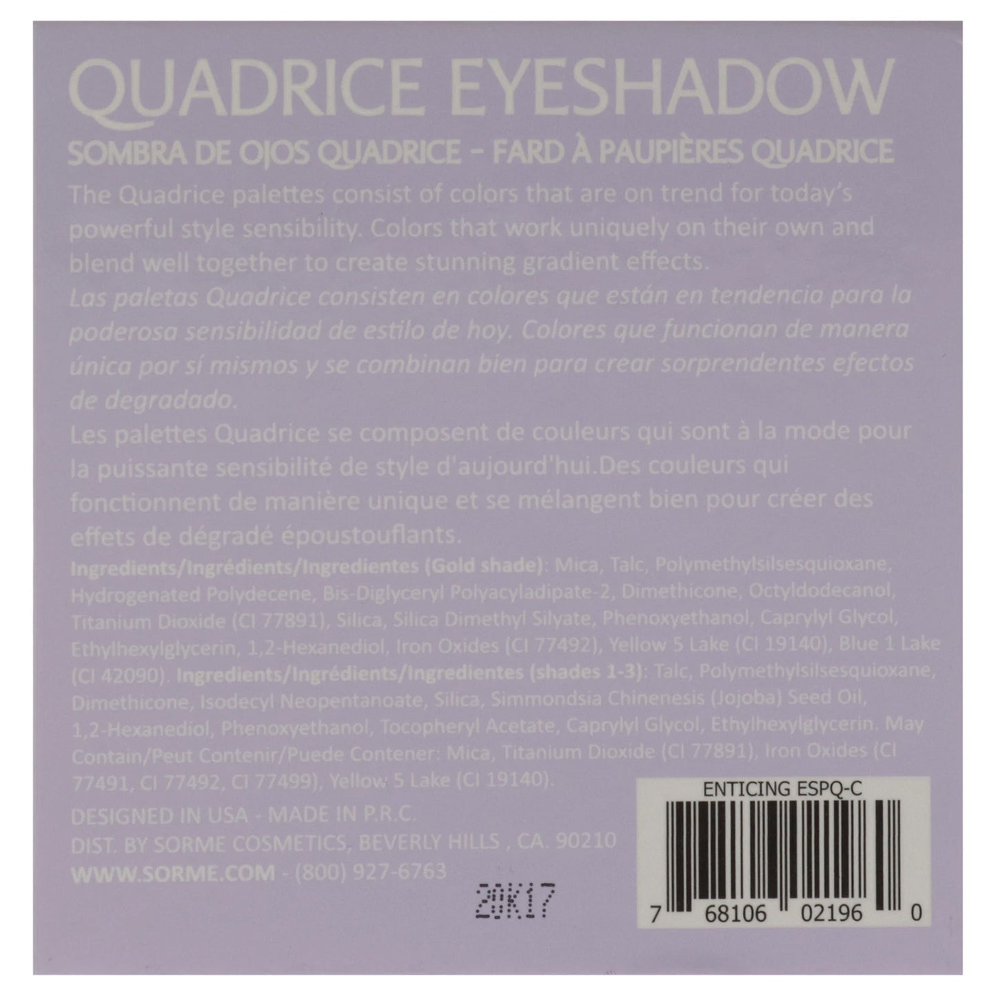 Sorme Cosmetics QUADRICE Eyeshadow Palette, Enticing