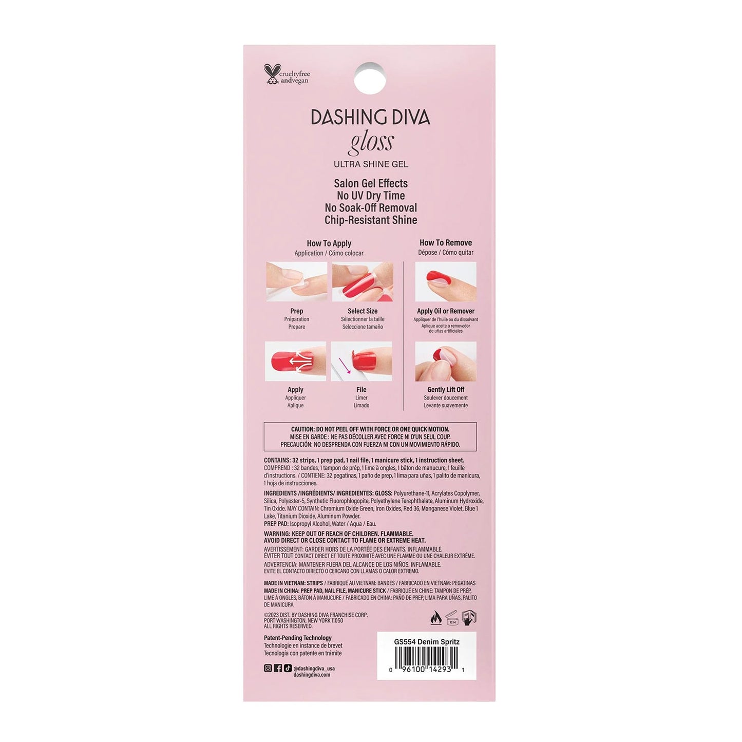 Dashing Diva Gloss Ultra Shine Gel Nail Strips, GS554 Denim Spritz