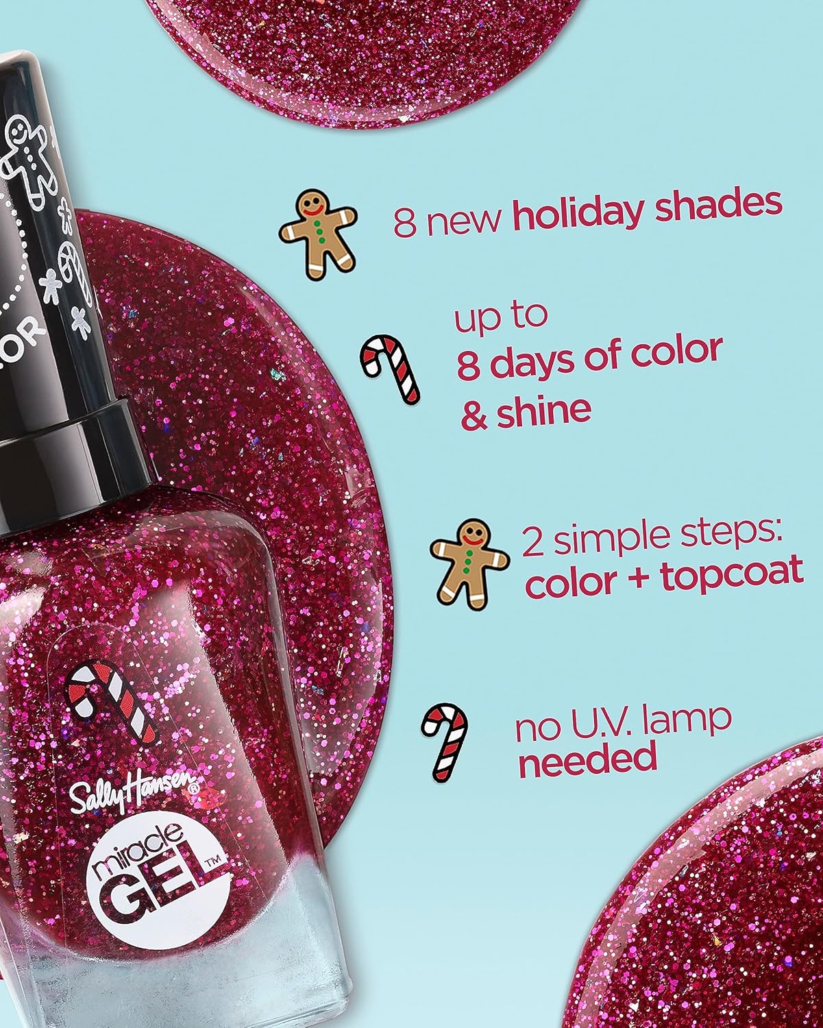 Sally Hansen Miracle Gel x Gingerbread Kisses Holiday Wishes Collection Nail Polish, 908 Oh Ginger Snap!