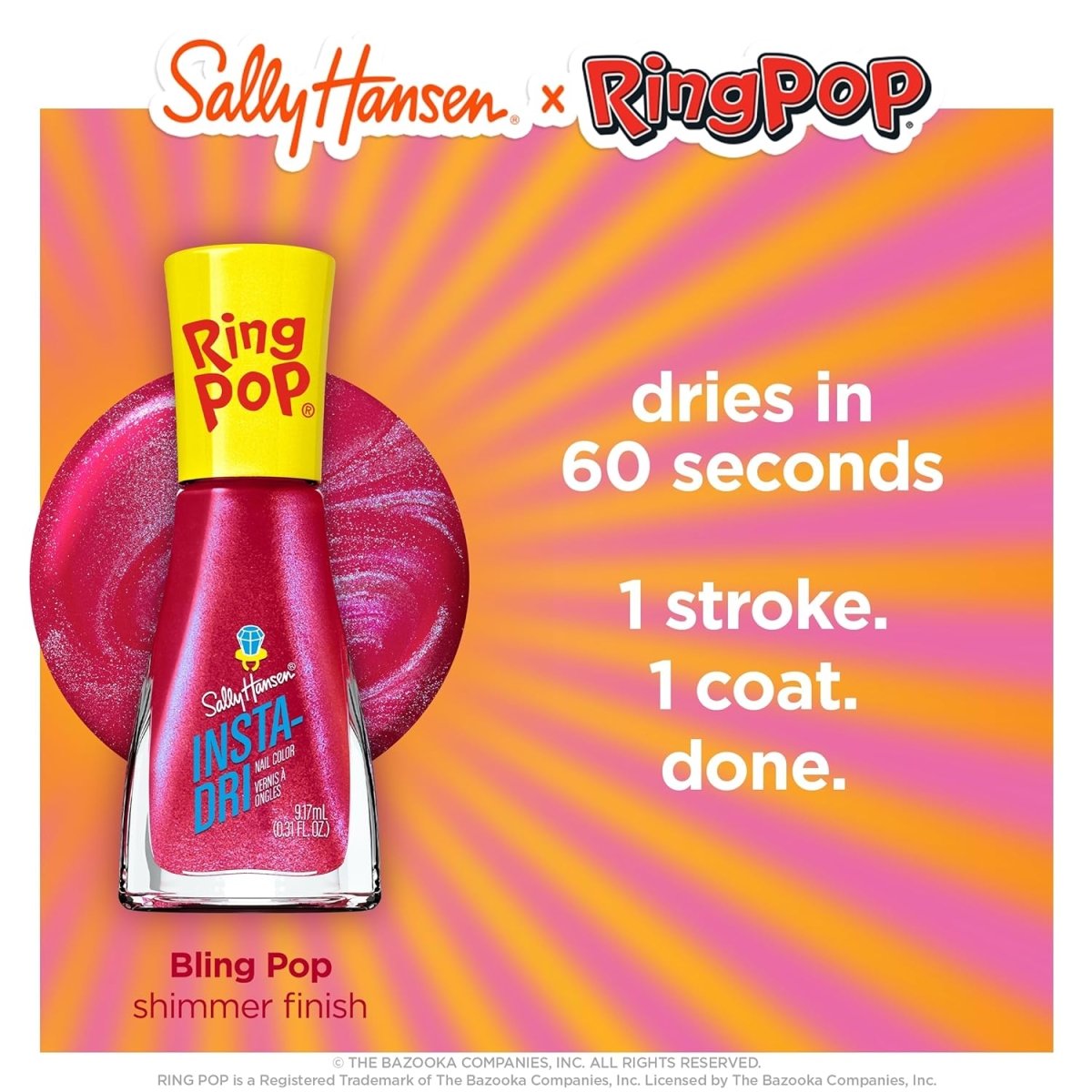 Sally Hansen Insta - Dri x Ring Pop Collection Nail Polish, 750 Bling Pop, 0.31 fl oz - A1 Great Deals - Sally Hansen - 3616305501783