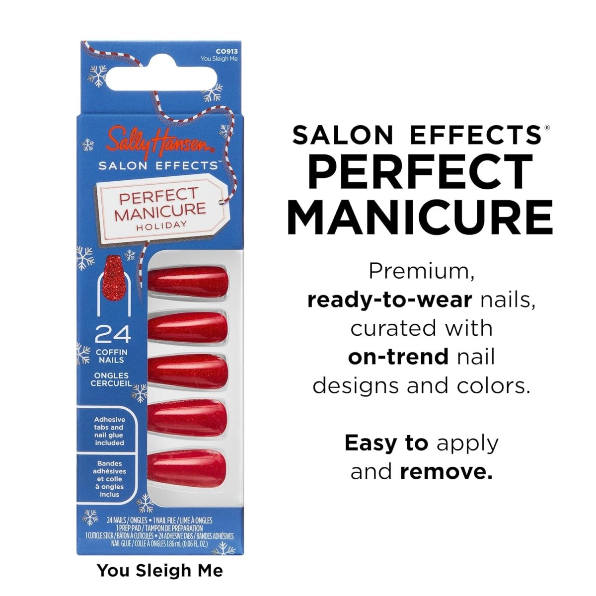 Sally Hansen Salon Effects Perfect Manicure Press on Nails Kit, AL913 You Sleigh Me - A1 Great Deals - Sally Hansen - 3616305512772