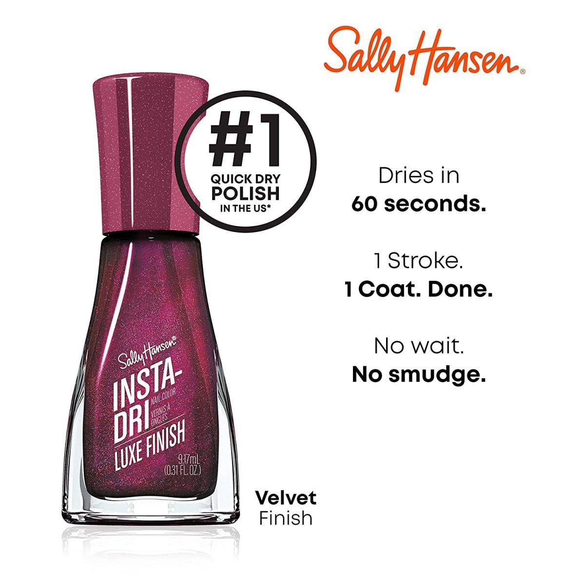 Sally Hansen Insta - Dri Nail Polish x Luxe Finish Collection, The Queens Velvet, 0.31 fl oz - A1 Great Deals - Sally Hansen - 3616303401351